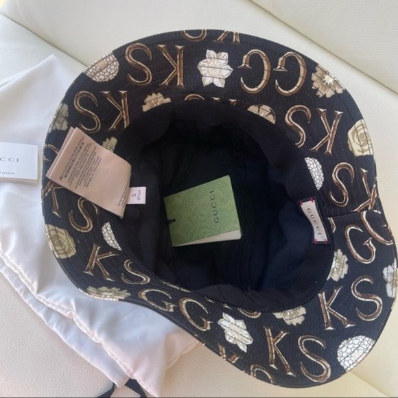 New Authentic Gucci Ken Scott GG monogram Canvas bucket Hat black S 57cm